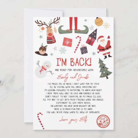 Ik ben terug Elf Aankomst Brief Elf Terugkeer Kers Kaart (Voorkant)
