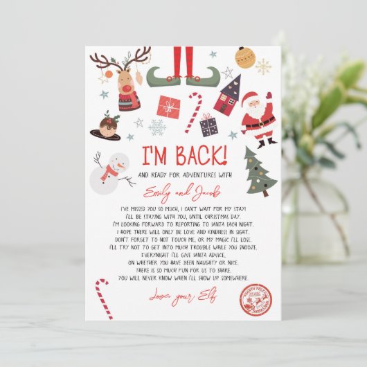 Ik ben terug Elf Aankomst Brief Elf Terugkeer Kers Kaart (Staand voorkant)