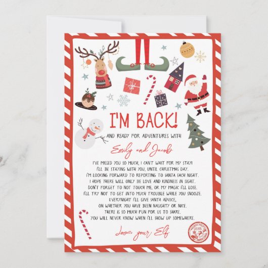 Ik ben terug Elf Aankomst Brief Elf Terugkeer Kers Kaart (Voorkant)