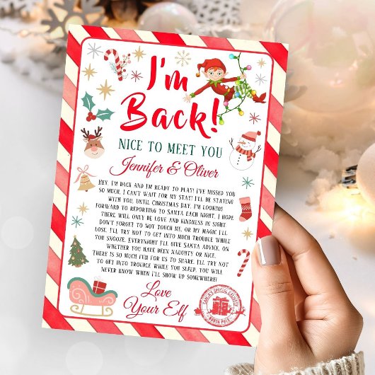 Ik ben terug Elf Aankomst Brief Terug Elf Kerstmis Kaart