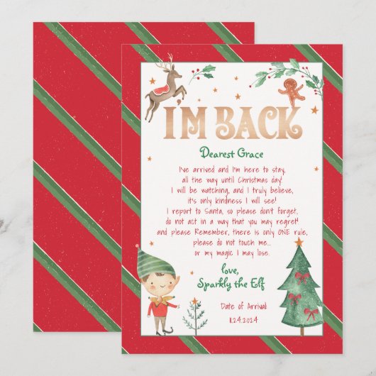 Ik ben terug Elf Kerst Magische Elf Printable Kaart (Voorkant / Achterkant)