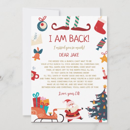 Ik ben terug Elf Kerstbrief Kaart (Voorkant)