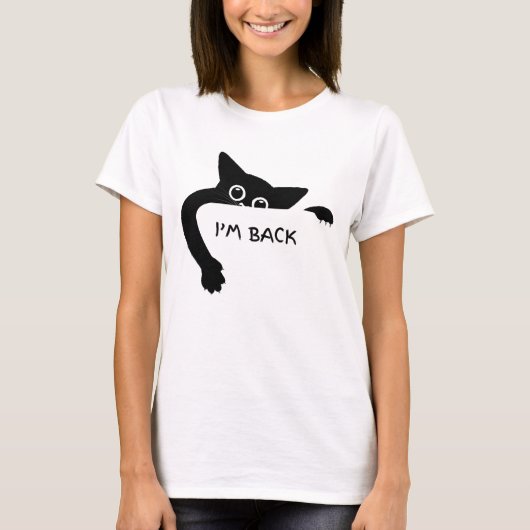 Ik ben terug Grappig zwart kat grafisch T-shirt on (Voorkant)