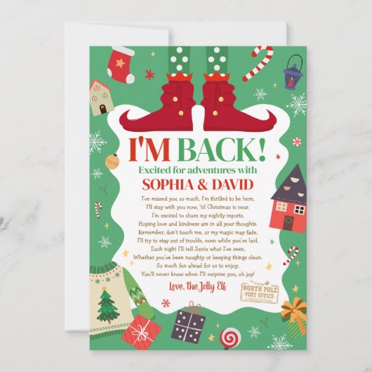 Ik ben terug kerst Elf Aankomst Brief Kaart (Voorkant)