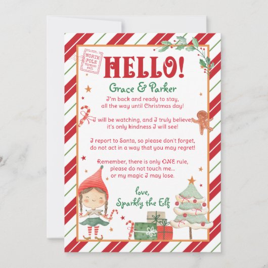 Ik ben terug Kerst Elf Meisje Personaliseren & Pri Kaart (Voorkant)