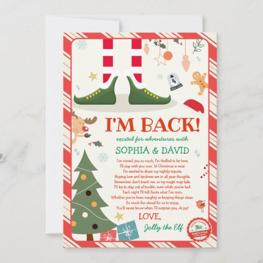 Ik ben terug Kerst Elf Retour Aankomst Brief Kaart (Voorkant)
