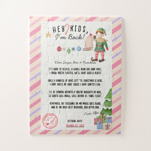 Ik ben terug! Secret Xmas Elf Return Letter voor k Legpuzzel (Verticaal)