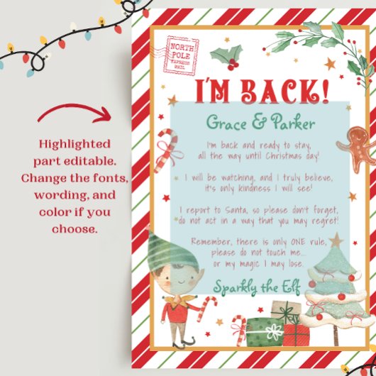 Ik ben terug Welkom terug Kerst Elf Brief Poster