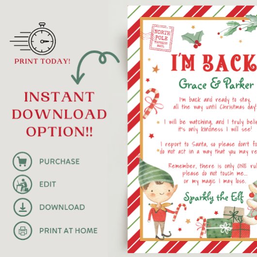 Ik ben terug Welkom terug Kerst Elf Brief Poster