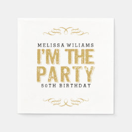 Ik ben The Party Gold Glitter Happy 50th Birthday Servet