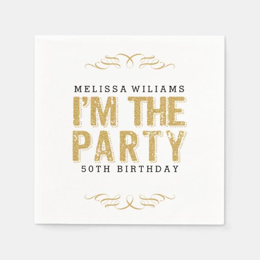 Ik ben The Party Gold Glitter Happy 50th Birthday Servet (Voorkant)