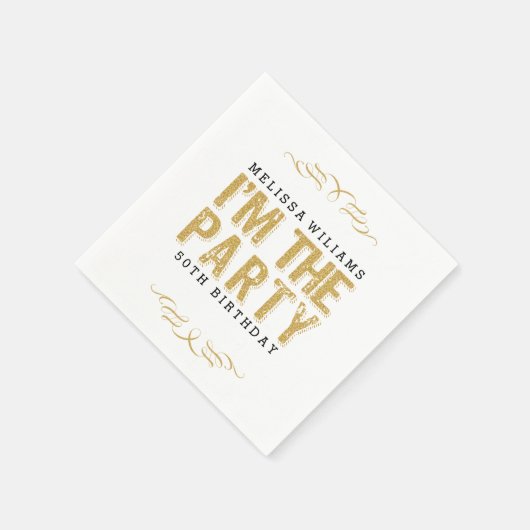 Ik ben The Party Gold Glitter Happy 50th Birthday Servet (Hoek)