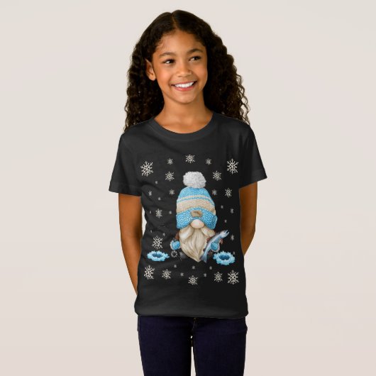 Ik ben thuis voor Kerstmis. Schattigee Gnome in ro T-shirt (Voorkant volledig)