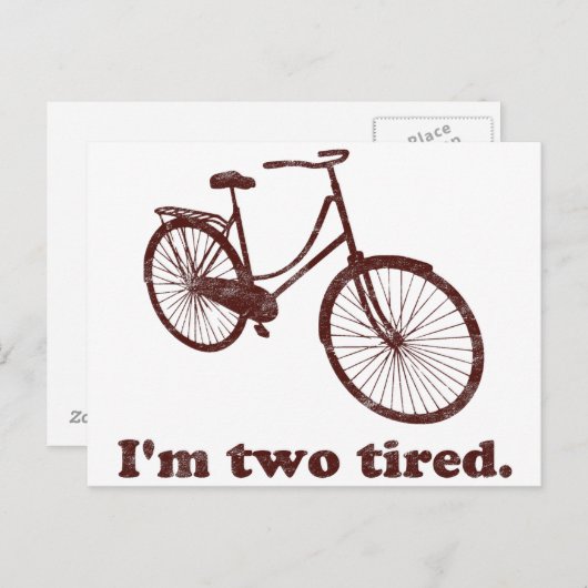 Ik ben twee te tired slapy fiets briefkaart (Voorkant / Achterkant)