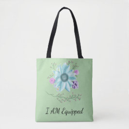 Ik ben uitgerust mint groene bloemenzak tote bag