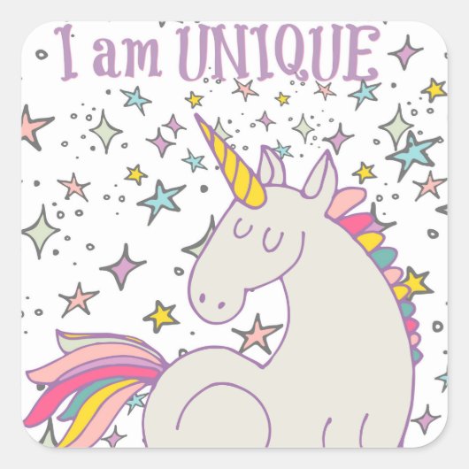 Ik ben UNIEK - Unicorn & Stars Stickers (Voorkant)