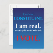 Ik ben uw constituent. Ik ben echt. Ik stem Briefkaart (Voorkant / Achterkant)