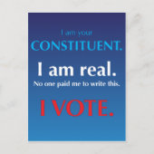 Ik ben uw constituent. Ik ben echt. Ik stem Briefkaart (Voorkant)