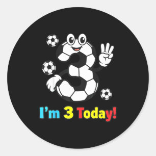 Ik ben vandaag 3 Leuk voetbalcartoon 3e verjaardag Ronde Sticker