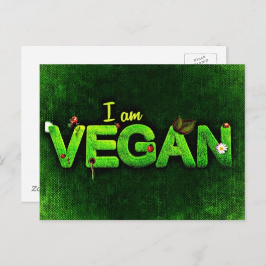 Ik ben Vegan geschreven met een grassy Natuur text Briefkaart (Voorkant / Achterkant)