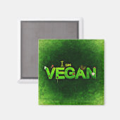 Ik ben Vegan geschreven met een grassy Natuur text Magneet (Voorkant / Achterkant)
