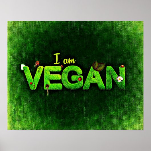 Ik ben Vegan geschreven met een grassy Natuur text Poster (Voorkant)