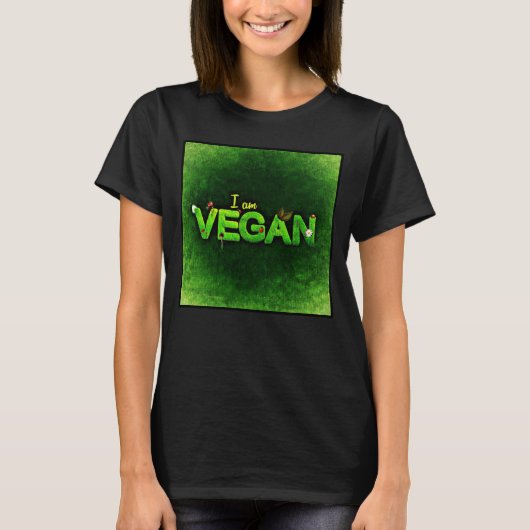 Ik ben Vegan geschreven met een grassy Natuur text T-shirt (Voorkant)