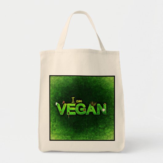 Ik ben Vegan geschreven met een grassy Natuur text Tote Bag (Voorkant)