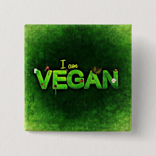 Ik ben Vegan geschreven met een grassy Natuur text Vierkante Button 5,1 Cm (Voorkant)