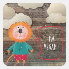 IK BEN VEGAN VEGETARIAANSE ZWEEFSEL RUSTISCHE LION VIERKANTE STICKER