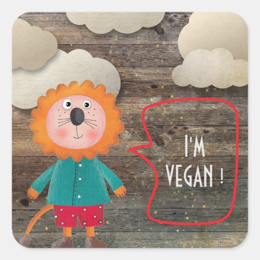 IK BEN VEGAN VEGETARIAANSE ZWEEFSEL RUSTISCHE LION VIERKANTE STICKER (Voorkant)