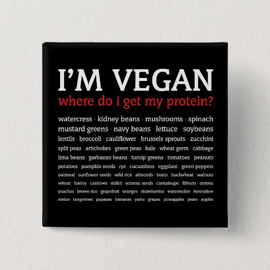 Ik ben Vegan. Waar haal ik mijn eiwit vandaan? Vierkante Button 5,1 Cm (Voorkant)