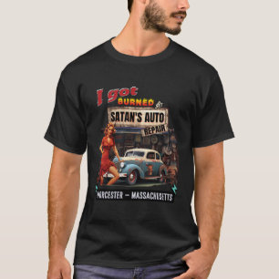 Ik ben verbrand bij Satan's Auto Repair Retro Devi T-shirt