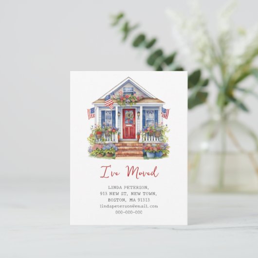 Ik ben verhuisd | 4 juli Nieuwe woning verhuizen Aankondigingskaart (Staand voorkant)