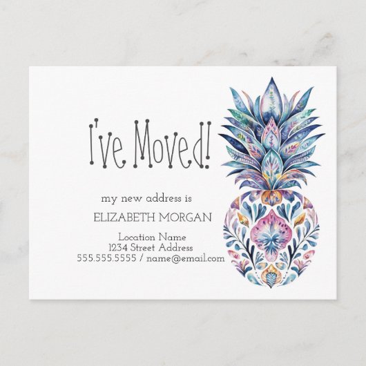 Ik ben verhuisd, chique kleurrijke ananas nieuw ad aankondigingskaart (Voorkant)