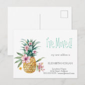 Ik ben verhuisd, groen, bloemige ananas nieuw adre aankondigingskaart (Voorkant / Achterkant)
