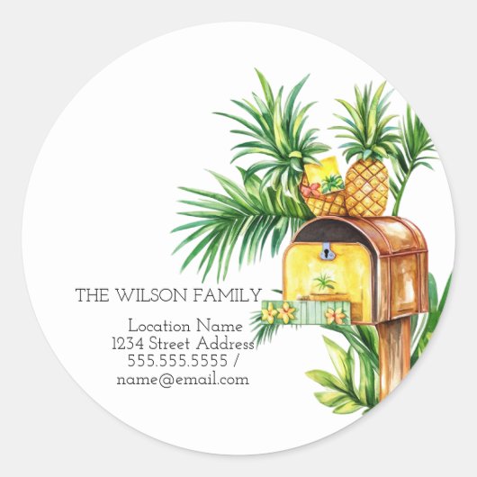 Ik ben verhuisd, mailbox ananas Nieuw adres Ronde Sticker (Voorkant)
