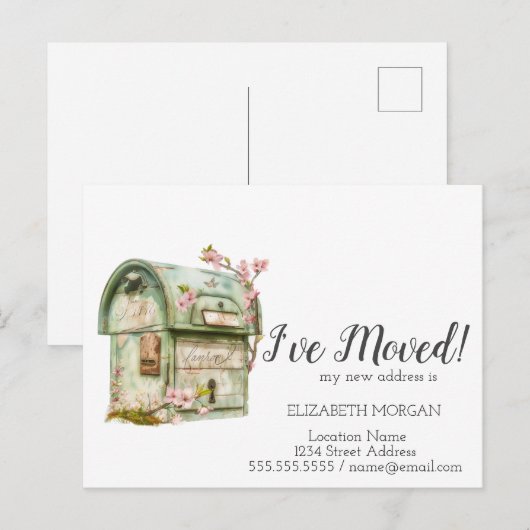 Ik ben verhuisd,  Mailbox Flowers Aankondigingskaart (Voorkant / Achterkant)