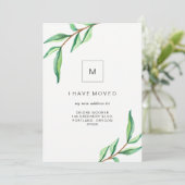 Ik ben verhuisd | Minimale groene bladeren Aankondiging (Staand voorkant)