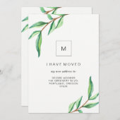 Ik ben verhuisd | Minimale groene bladeren Aankondiging (Voorkant / Achterkant)