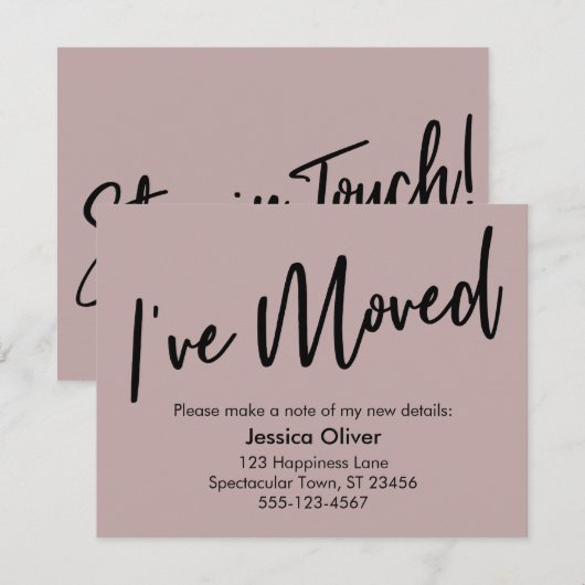 "Ik ben verhuisd" Modern Handschrift Dusty Roos Ka Kaart (Voorkant / Achterkant)