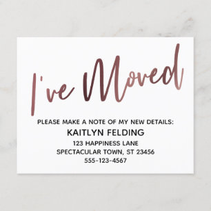 "Ik ben verhuisd" Moderne eenvoudige Roos gouden-t Kaart