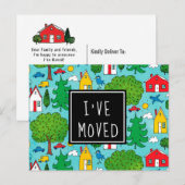 Ik ben verhuisd Schattige Cartoon Town Nieuw adres Aankondigingskaart (Voorkant / Achterkant)