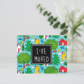 Ik ben verhuisd Schattige Cartoon Town Nieuw adres Aankondigingskaart (Staand voorkant)