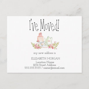 Ik ben verhuisd, Teapot Flowers New Address Aankondigingskaart