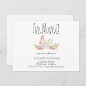 Ik ben verhuisd, Teapot Flowers New Address Aankondigingskaart (Voorkant / Achterkant)