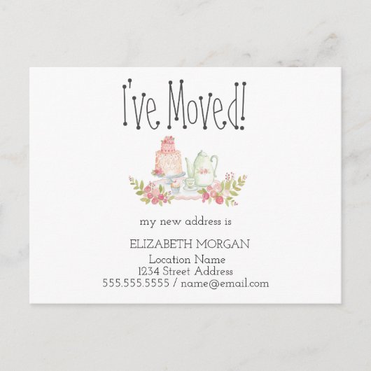 Ik ben verhuisd, Teapot Flowers New Address Aankondigingskaart (Voorkant)