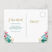 Ik ben verhuisd | Tropische goudbladeren op wit Briefkaart (Achterkant)