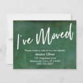 "Ik ben verhuisd" Typografie Grunge Green Aankondi Kaart (Voorkant)