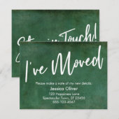 "Ik ben verhuisd" Typografie Grunge Green Aankondi Kaart (Voorkant / Achterkant)